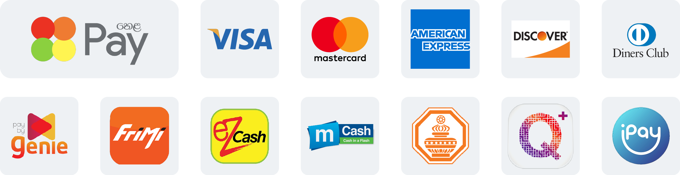 Payment methods - Visa, Mastercard, LankaPay, FriMi, eZ Cash