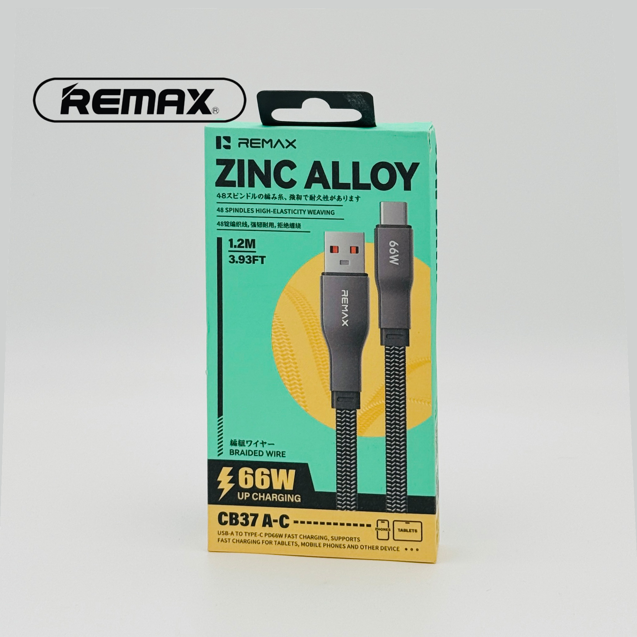 Remax CB37 USB‑A to Type‑C 66W Zinc Alloy Braided Fast Charging Cable (1.2m)